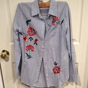 NY & Company Beautiful Floral Striped Button Shirt